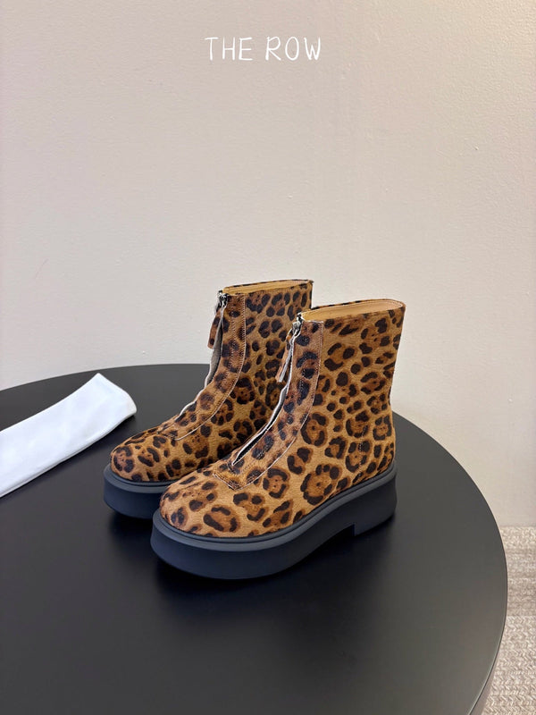 TR Platform Ankle Boots 4CM Brown Leopard Pony Hair Leather 933556