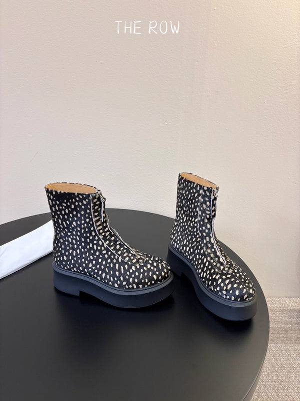 TR Platform Ankle Boots 4CM Black Leopard Pony Hair Leather 933554