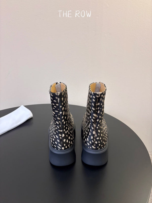 TR Platform Ankle Boots 4CM Black Leopard Pony Hair Leather 933554