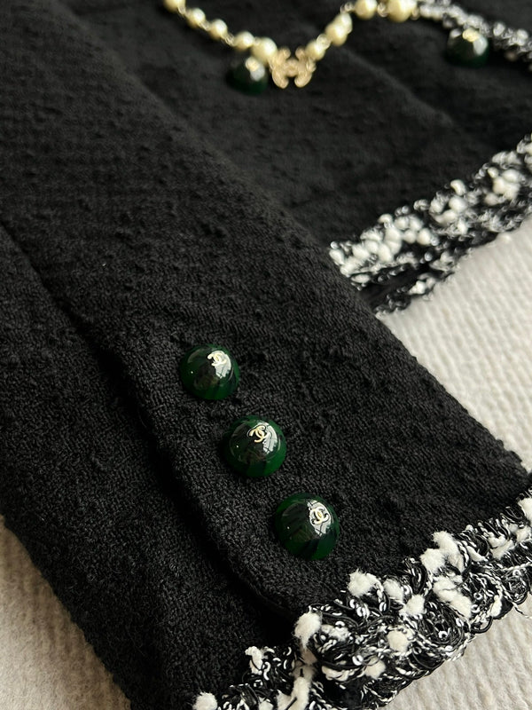 CC Frayed Tweed Jacket Black Wool 412387