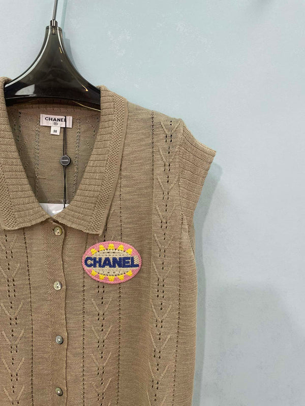 CC Embroidered Knit Vest Beige Wool 753383