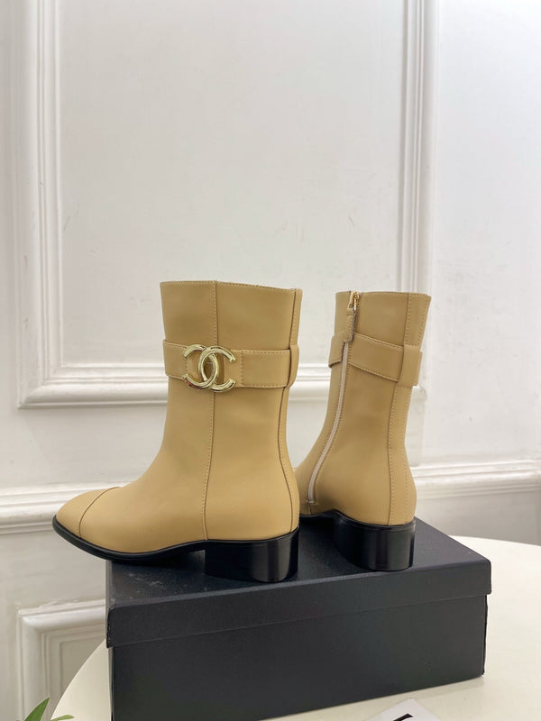 CC Double C Ankle Boots 3.5CM Beige Leather 946901