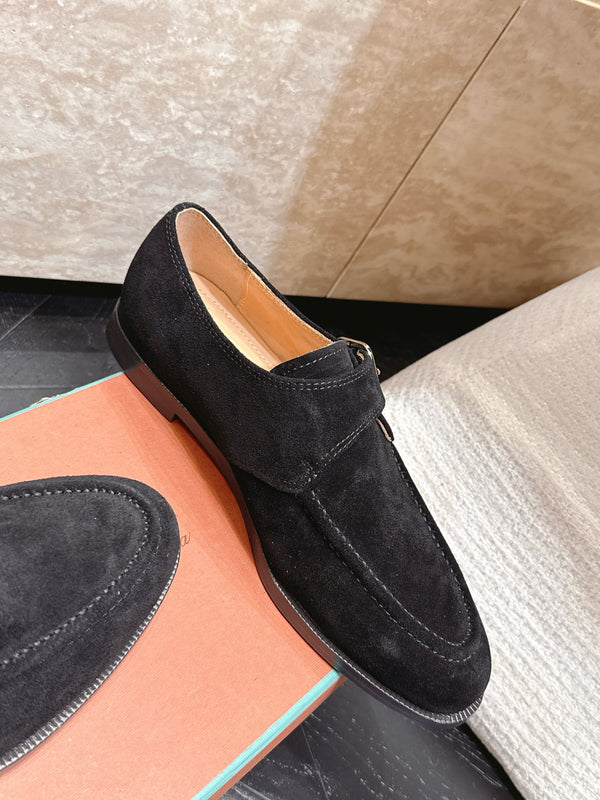 LP Single Monk Strap Loafers Buckle Black Suede 954480