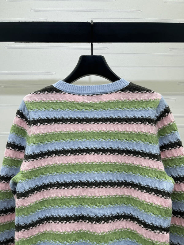 CC 26FW Striped Cardigan Double C Buttons Wool Knit 417669
