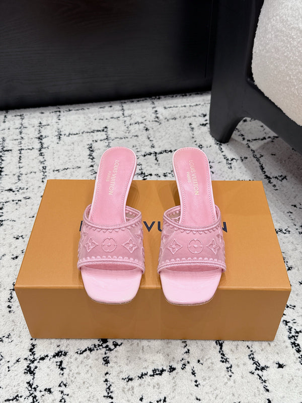 LV 6AM Mules Kitten Heel Pink Monogram Mesh 979712
