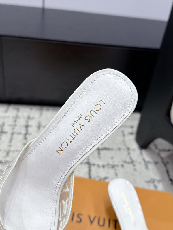 LV 6AM Mules Kitten Heel White Monogram Mesh 979711