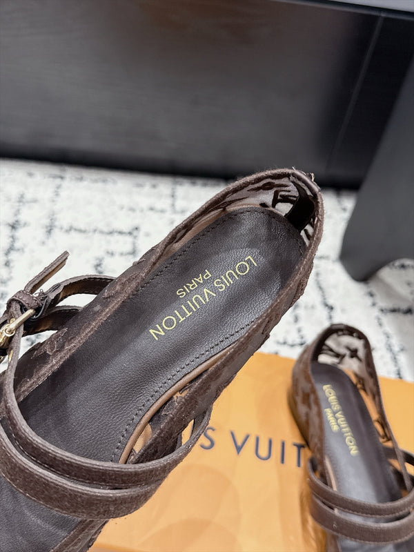 LV Bella Mary Jane Ballerina Marron Monogram Mesh 979698