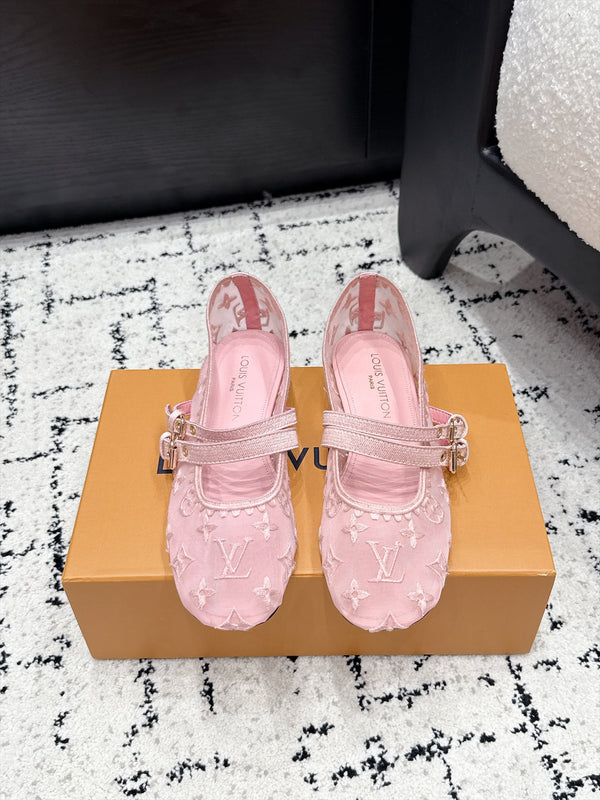 LV Bella Mary Jane Ballerina Pink Monogram Mesh 979697
