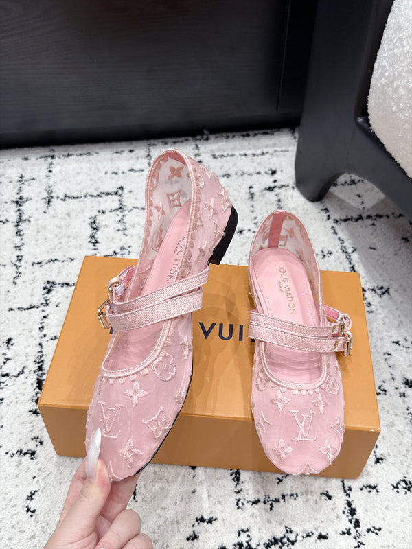 LV Bella Mary Jane Ballerina Pink Monogram Mesh 979697