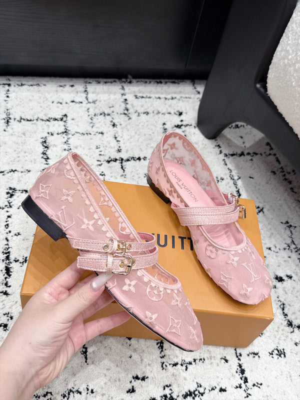 LV Bella Mary Jane Ballerina Pink Monogram Mesh 979697
