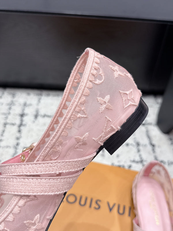 LV Bella Mary Jane Ballerina Pink Monogram Mesh 979697