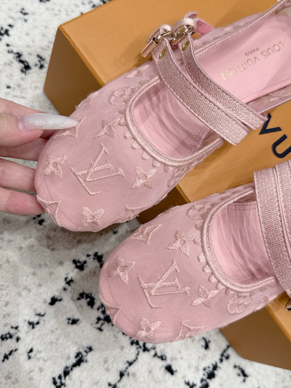LV Bella Mary Jane Ballerina Pink Monogram Mesh 979697
