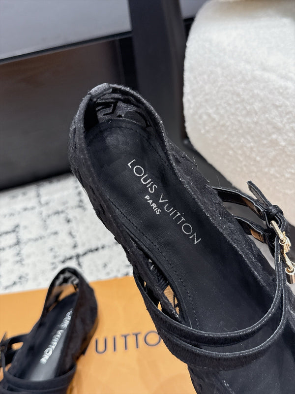 LV Bella Mary Jane Ballerina Black Monogram Mesh 979696