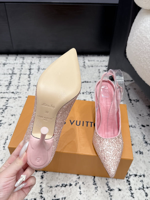 LV My Way Slingback Pumps 9CM Pointed Toe Pink Glitter 979695