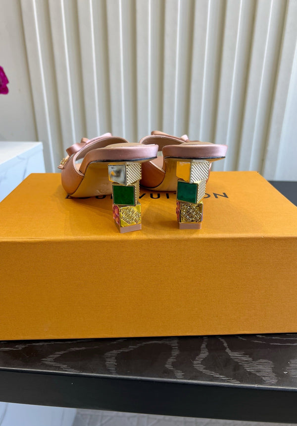 LV Cube Mules Bow 7.5cm Pink Satin 977076