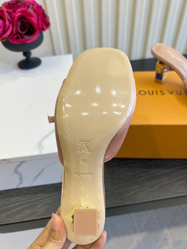 LV Cube Mules Bow 7.5cm Pink Satin 977076