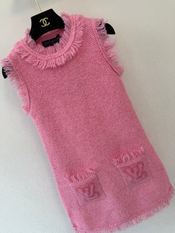 LV Sleeveless Mini Dress Initials Wool Frayed Trim 421051
