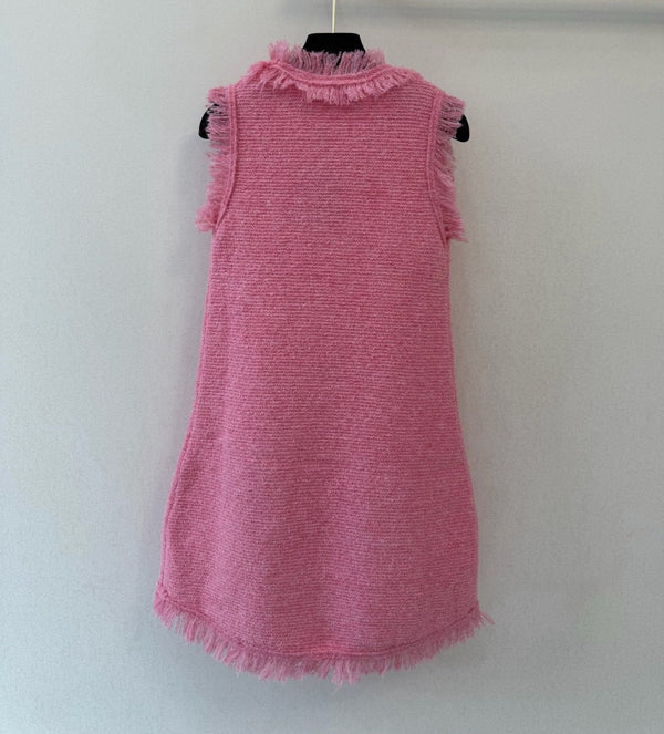 LV Sleeveless Mini Dress Initials Wool Frayed Trim 421051