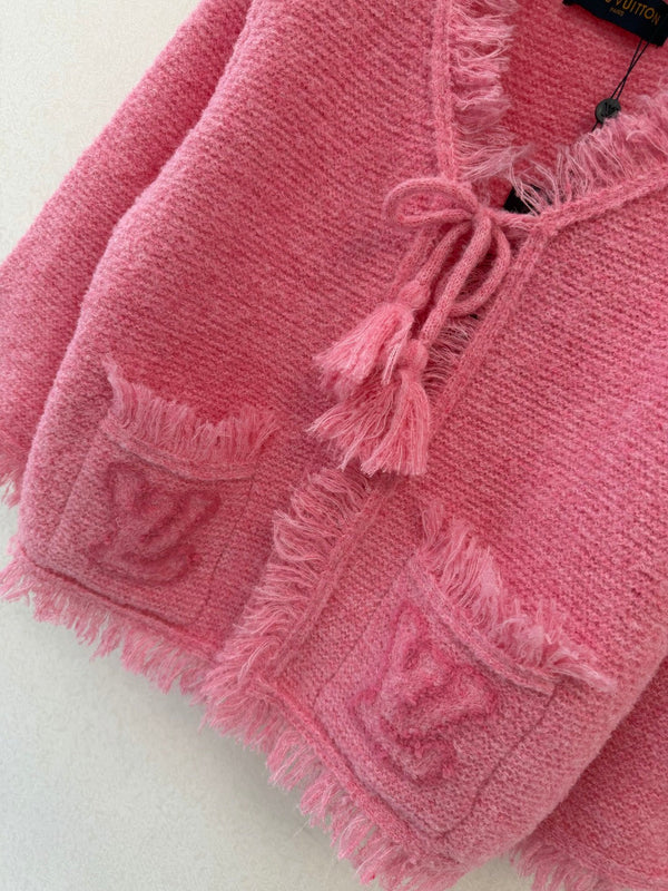 LV Fringe Hem Toweling Jacket Initials Wool 421046