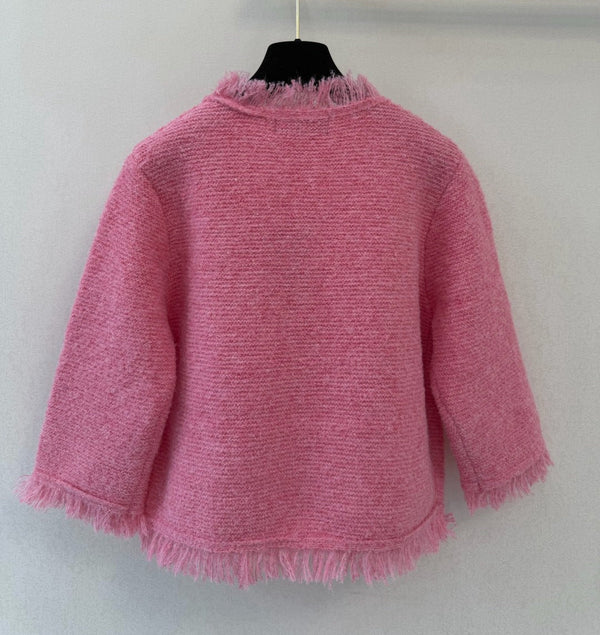 LV Fringe Hem Toweling Jacket Initials Wool 421046