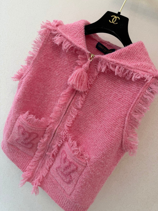 LV Fringe Hem Toweling Jacket Initials Wool 421042