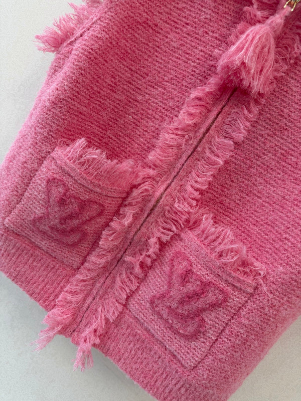 LV Fringe Hem Toweling Jacket Initials Wool 421042