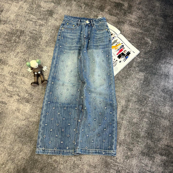 LV Jeans Monogram Wide-Leg Denim 420082