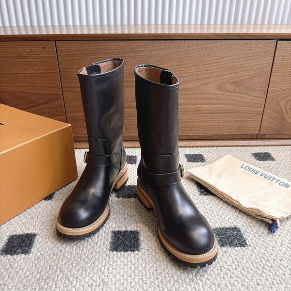 LV Engineer Boots Mid-Calf Black Leather 101910