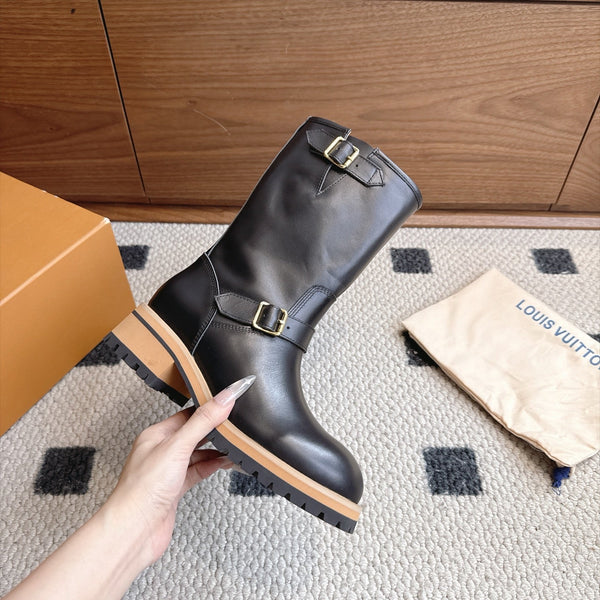 LV Engineer Boots Mid-Calf Black Leather 101910