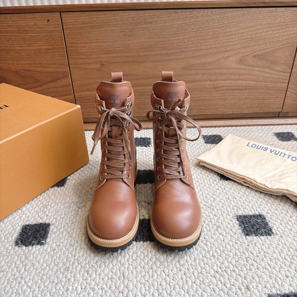 LV Lace-Up Ankle Boots Brown Leather 101908