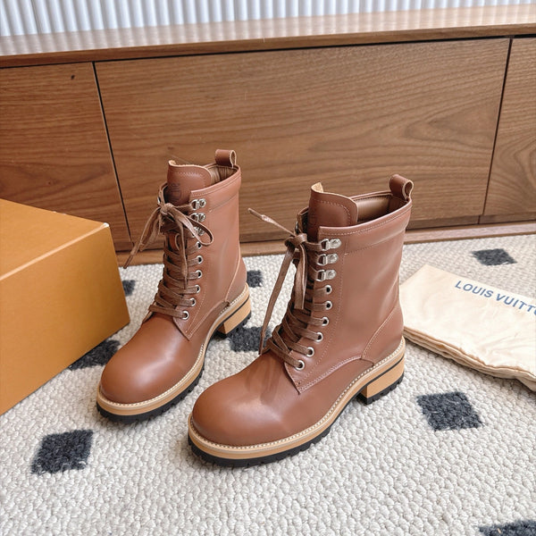 LV Lace-Up Ankle Boots Brown Leather 101908