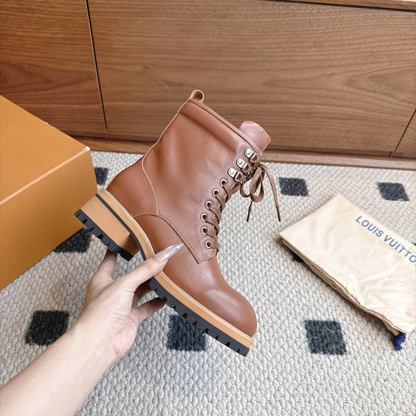 LV Lace-Up Ankle Boots Brown Leather 101908