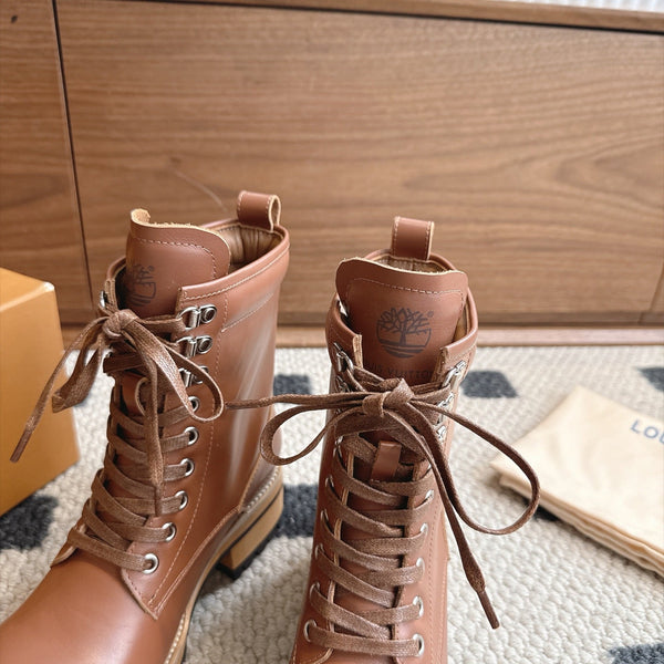 LV Lace-Up Ankle Boots Brown Leather 101908