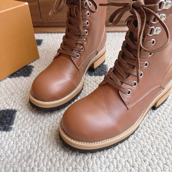 LV Lace-Up Ankle Boots Brown Leather 101908