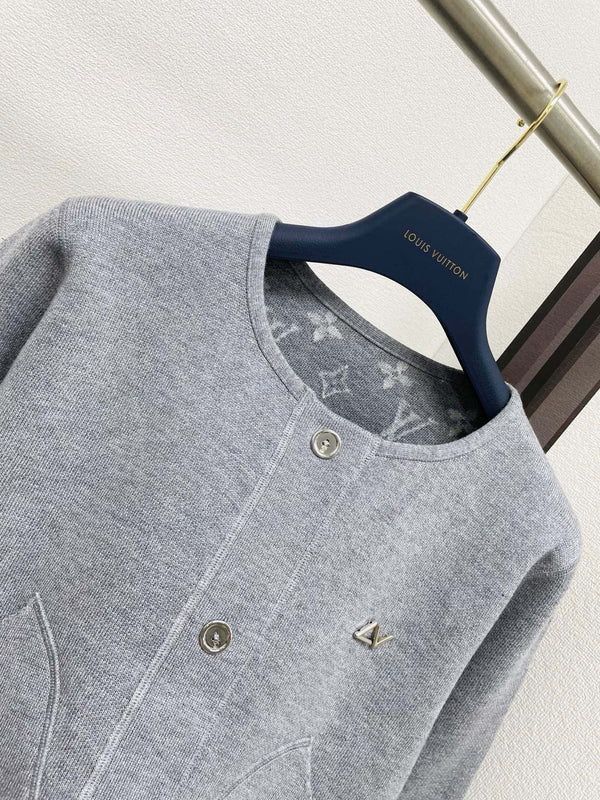LV Scarf Collar Jacket Grey Wool-Silk Blend 413795