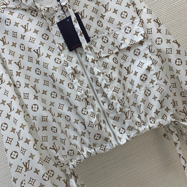 LV Monogram Hooded Jacket Cream 416616