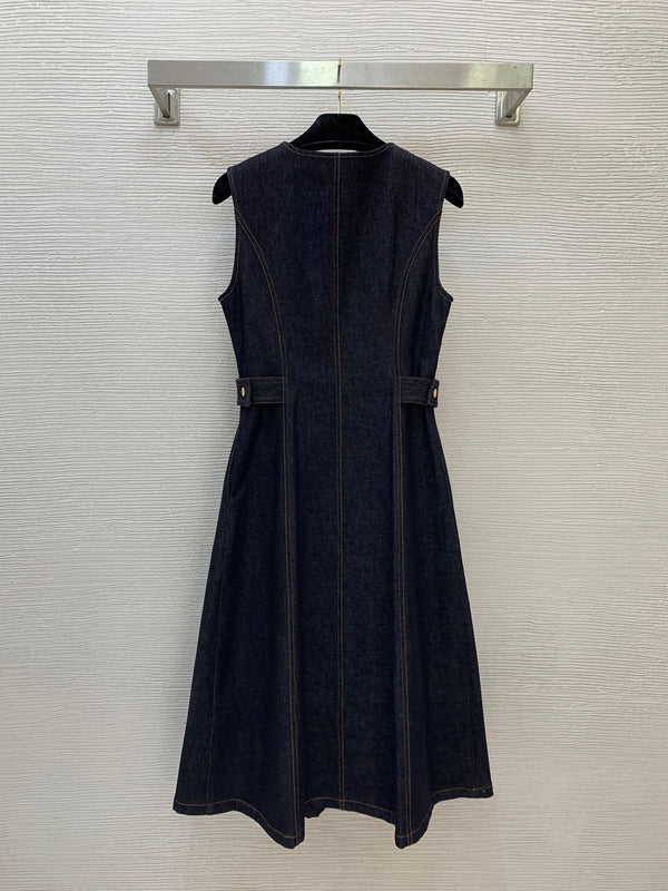 LV Sleeveless Midi Dress Navy Blue Denim 425815