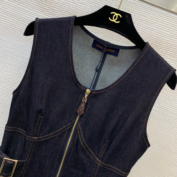 LV Sleeveless Mini Dress Navy Blue Denim 425814