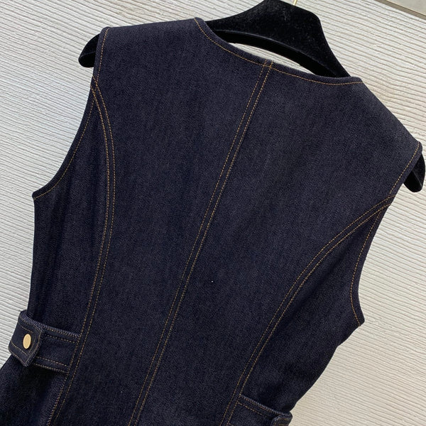 LV Sleeveless Mini Dress Navy Blue Denim 425814