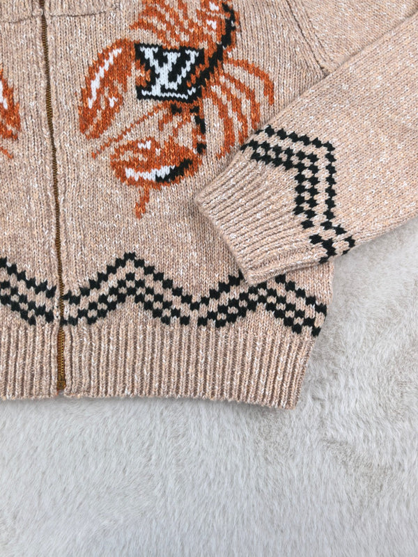 LV Zippered Knitted Blouson Beige Multicolor Wool 423032
