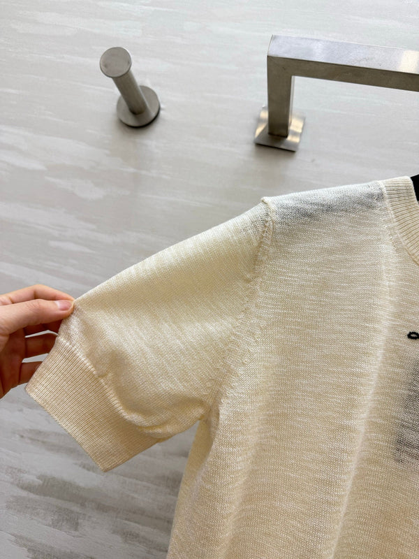 LV Logo Knit Short-Sleeve Top Beige 422098