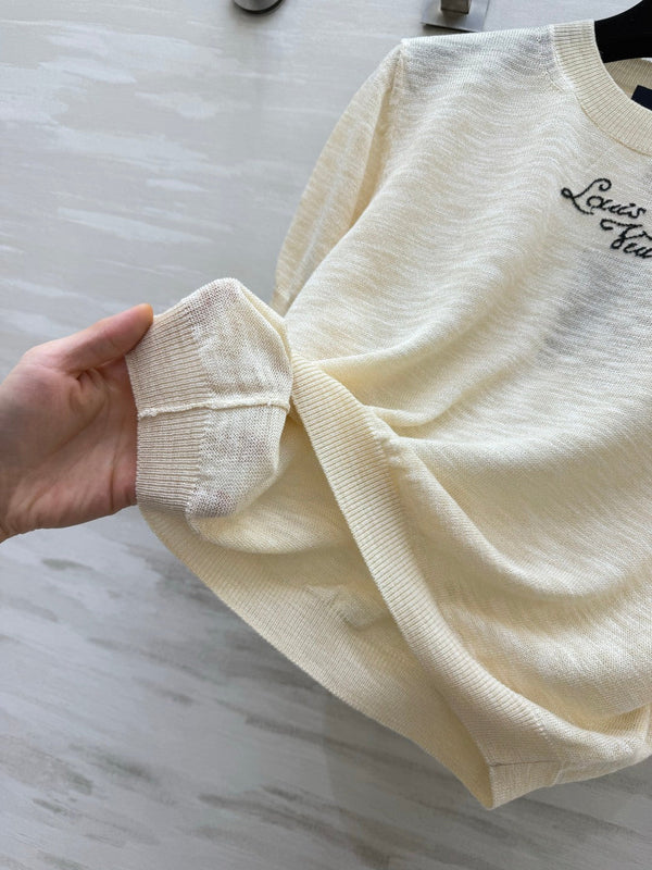 LV Logo Knit Short-Sleeve Top Beige 422098