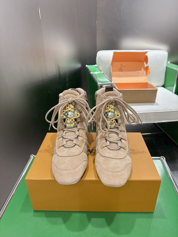 LV Sneakerina Ankle Boots Beige Suede Leather 999363