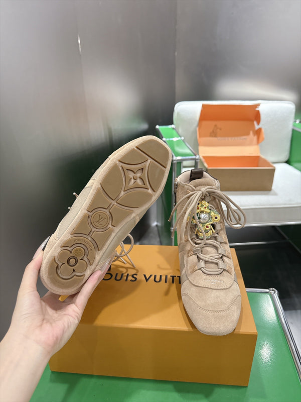 LV Sneakerina Ankle Boots Beige Suede Leather 999363