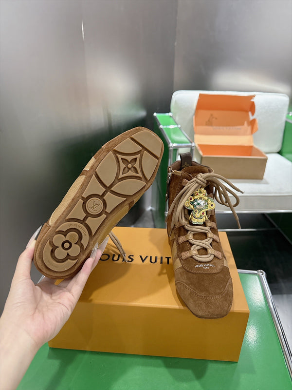 LV Sneakerina Ankle Boots Brown Suede Leather 999362