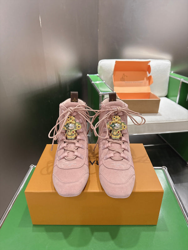LV Sneakerina Ankle Boots Pink Suede Leather 999361