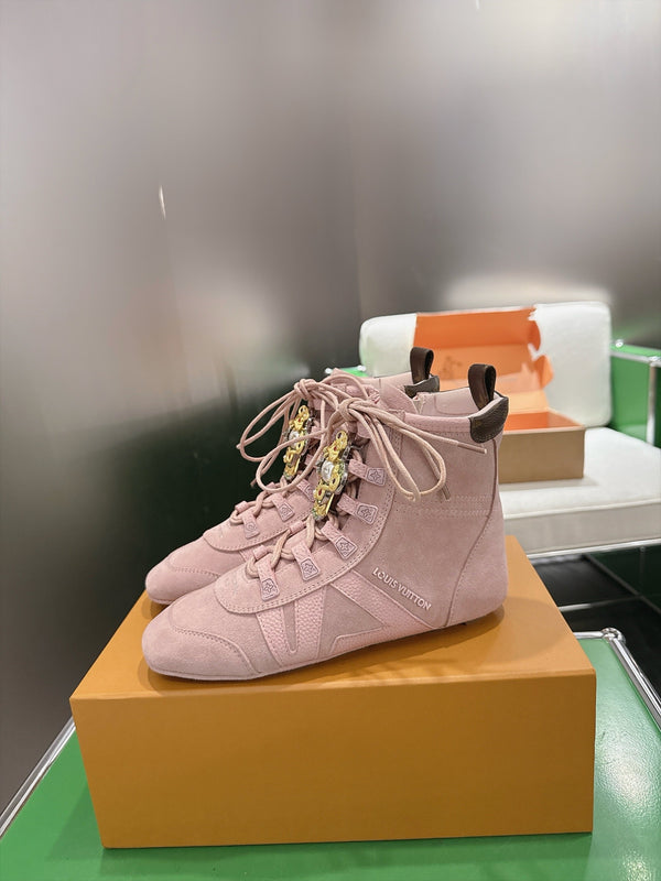 LV Sneakerina Ankle Boots Pink Suede Leather 999361