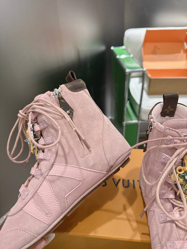 LV Sneakerina Ankle Boots Pink Suede Leather 999361