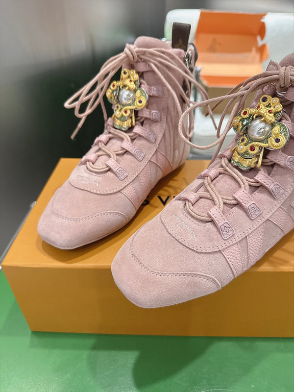 LV Sneakerina Ankle Boots Pink Suede Leather 999361