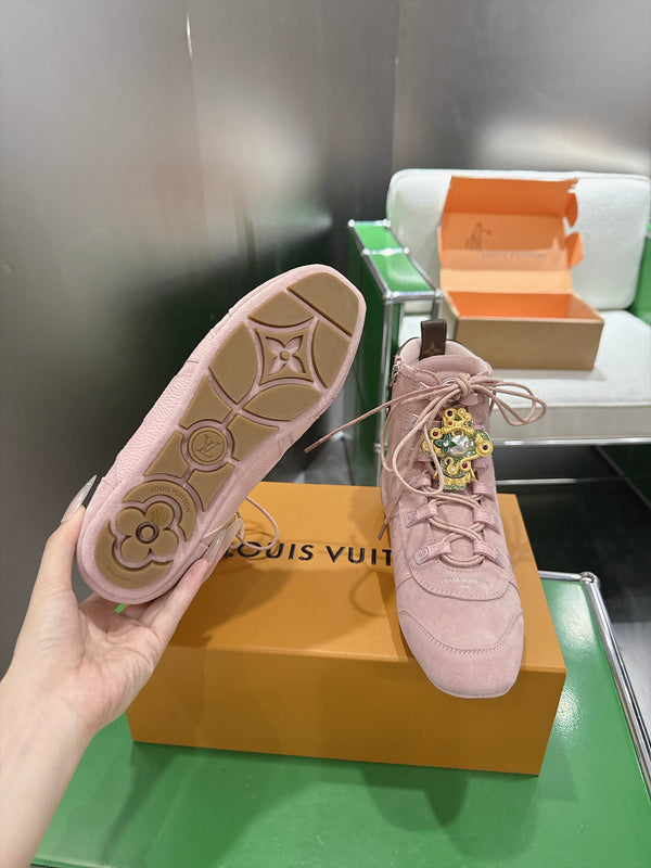 LV Sneakerina Ankle Boots Pink Suede Leather 999361